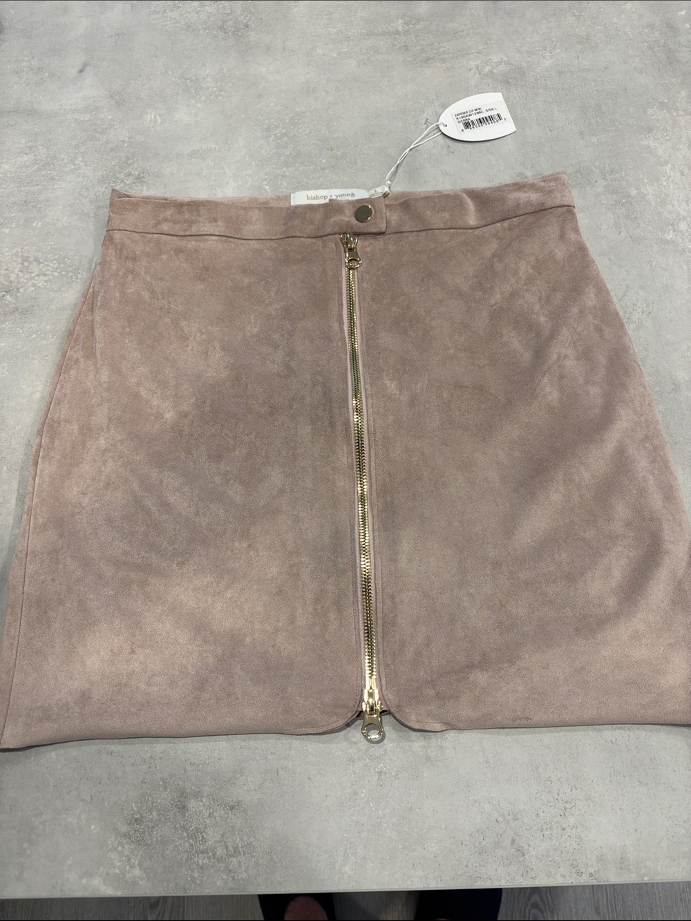 bishop + young Pale Pink Suede-Look Front-Zip Mini Skirt